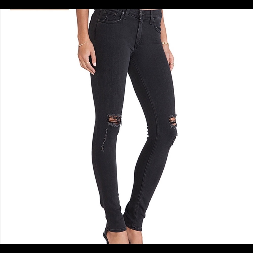 BLACK DISTRESSED SKINNY RAG AND BONE JEANS SIZE 28